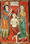 "C'est ainsi que sera guéri l'épileptique."
Manuscrit Sloane, collection médicale fin XIIème siècle.