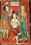 "C'est ainsi que sera guéri l'épileptique."
Manuscrit Sloane, collection médicale fin XIIème siècle.